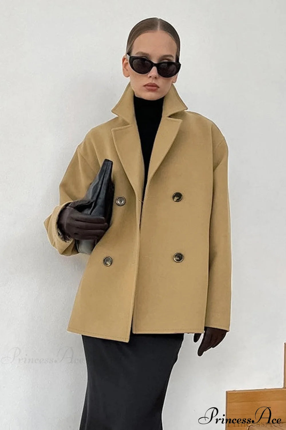 Brown Double Breasted Thick Midi Wool Coat