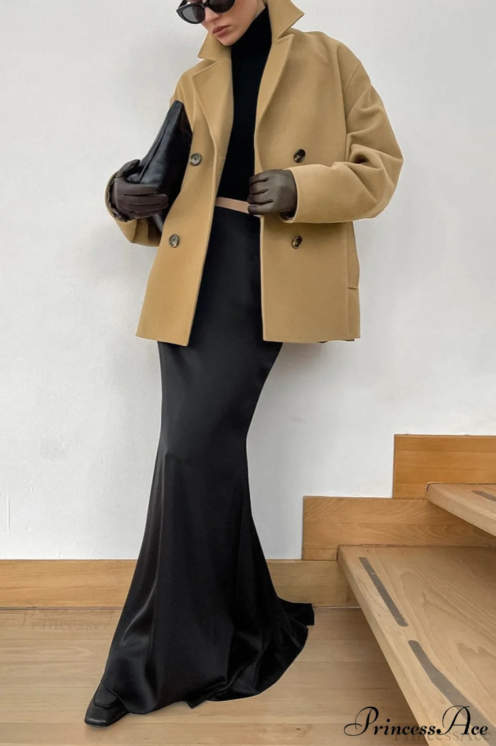 Brown Double Breasted Thick Midi Wool Coat