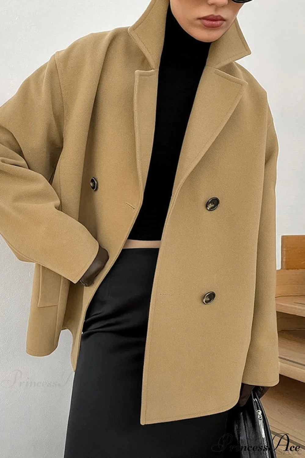 Brown Double Breasted Thick Midi Wool Coat