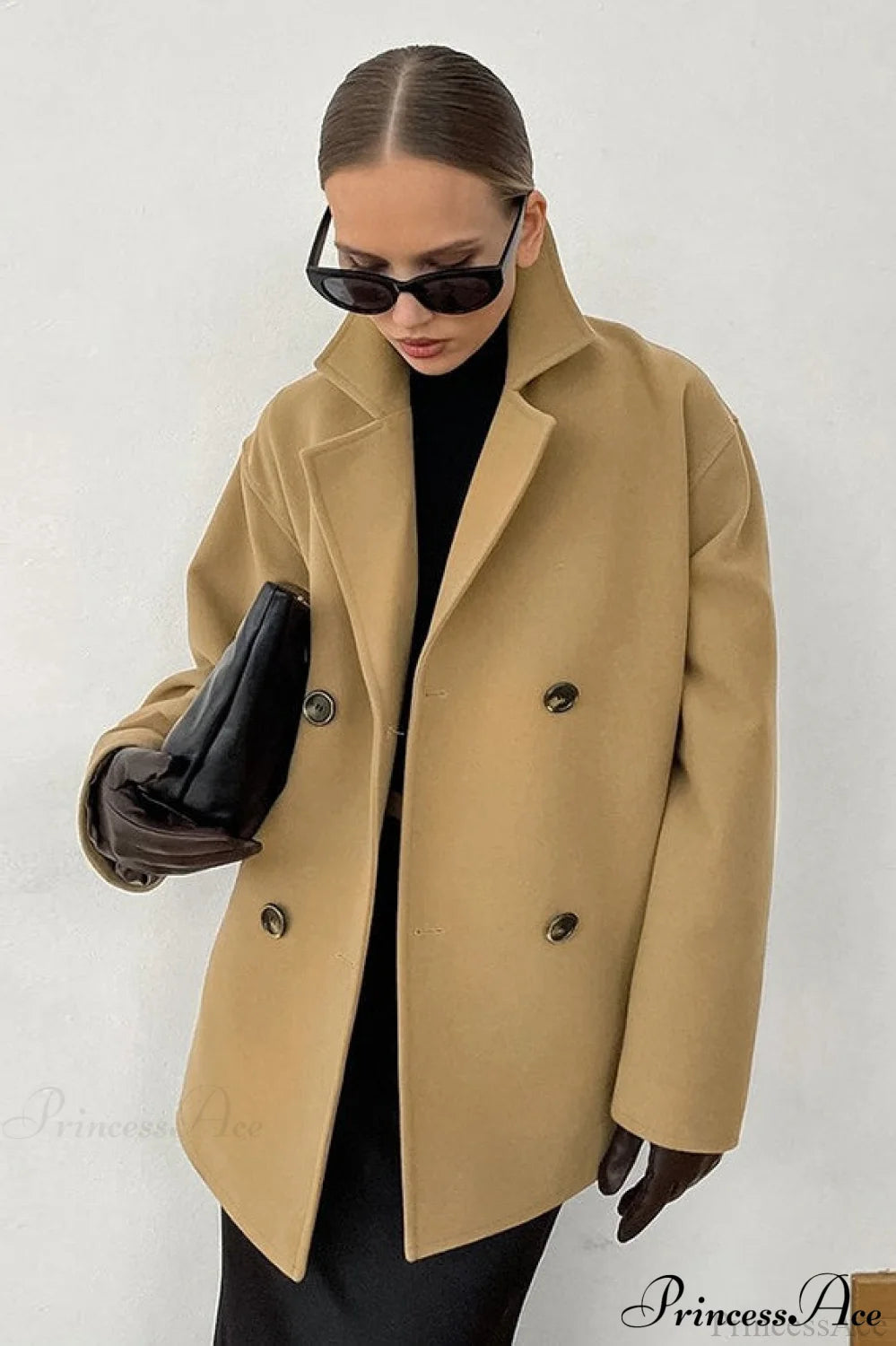 Brown Double Breasted Thick Midi Wool Coat