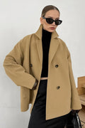 Brown Double Breasted Thick Midi Wool Coat