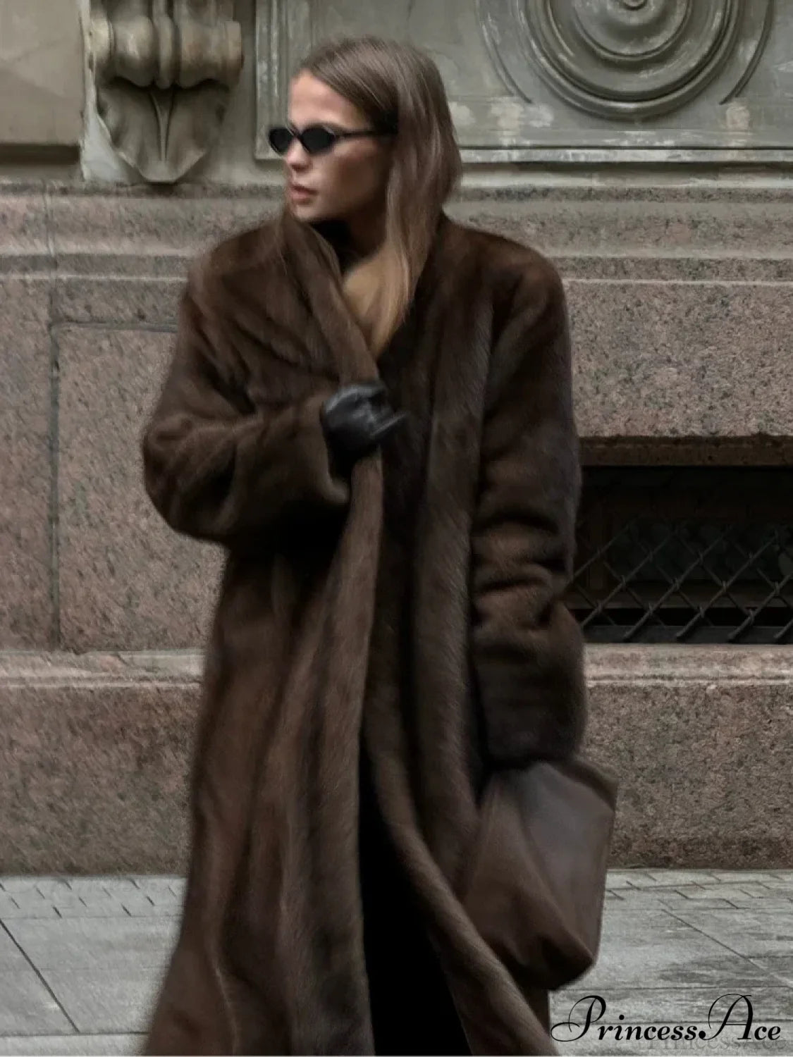 Brown Long Sleeve Furry Coat