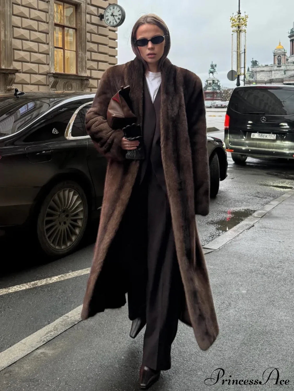 Brown Long Sleeve Furry Coat