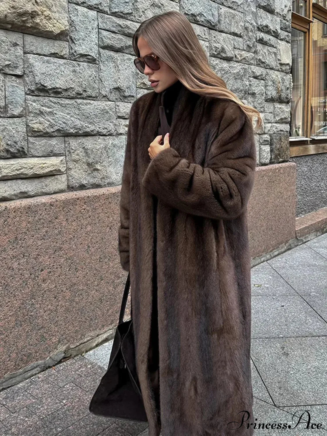 Brown Long Sleeve Furry Coat