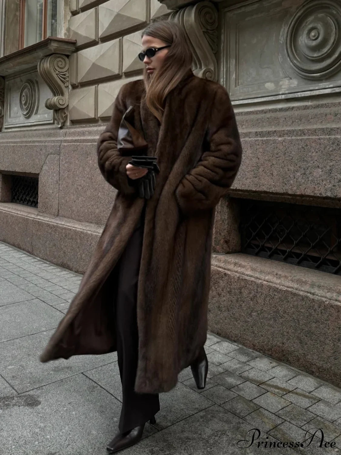 Brown Long Sleeve Furry Coat