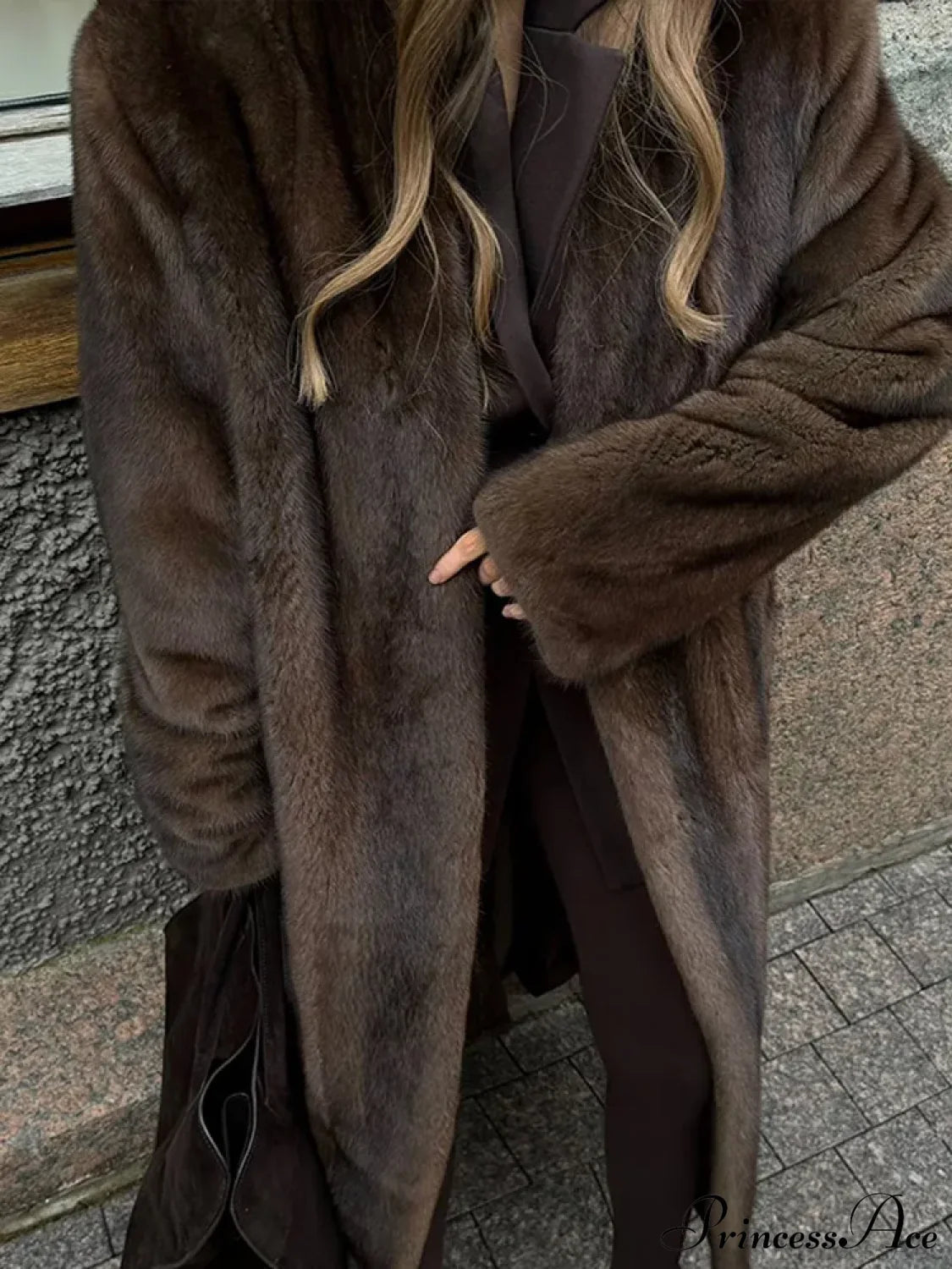 Brown Long Sleeve Furry Coat