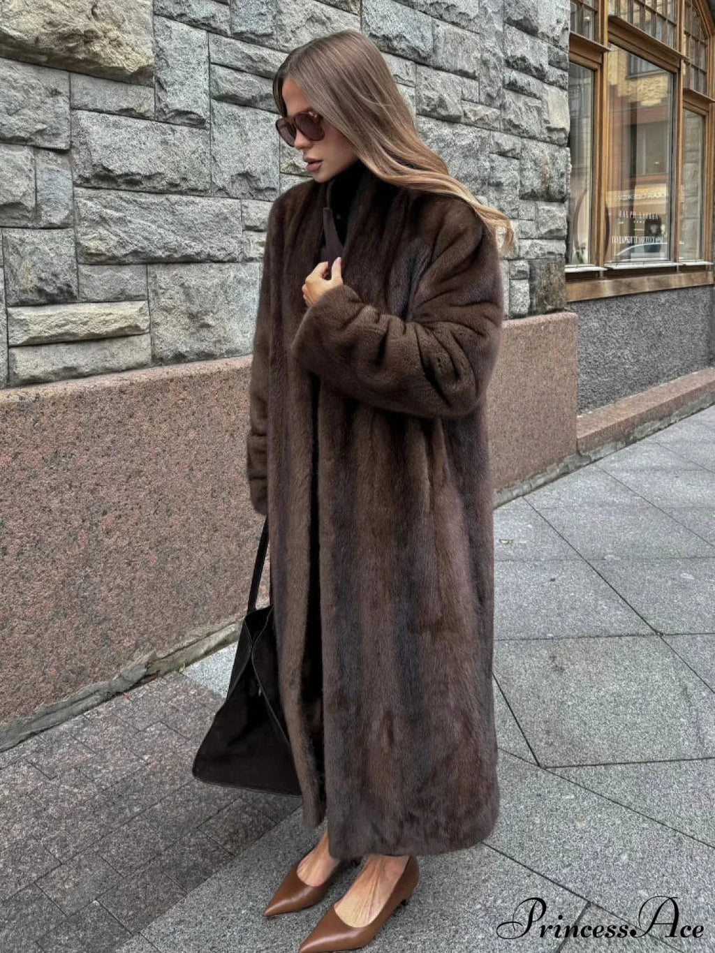 Brown Long Sleeve Furry Coat