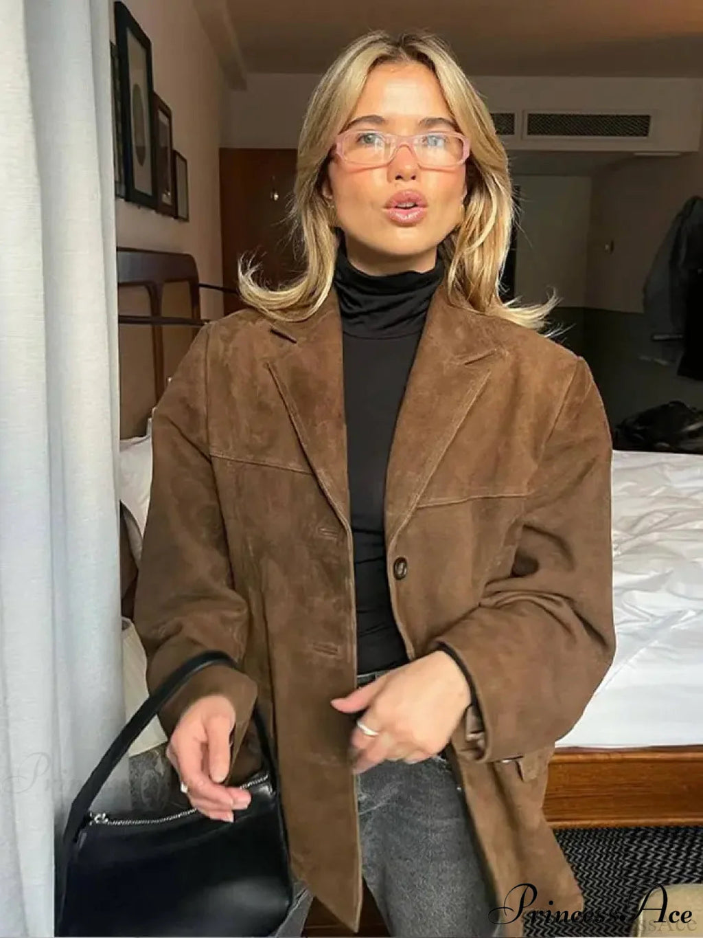 Brown Single Breasted Leather Coat