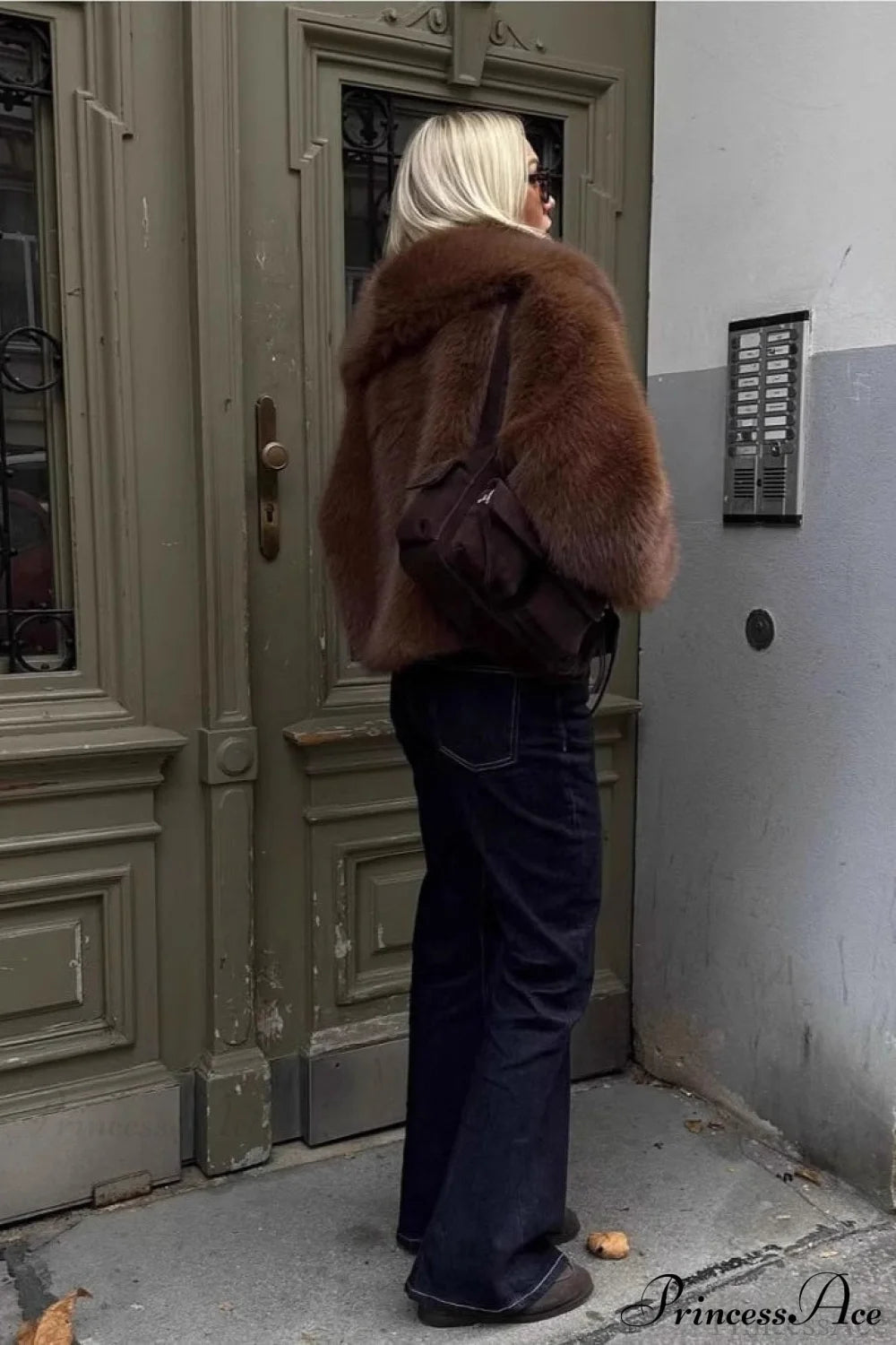 Brown Retro Faux Fox Fur Mini Coat