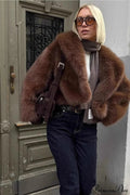 Brown Retro Faux Fox Fur Mini Coat