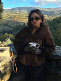 Brown Wool Round Neck Scarf Coat