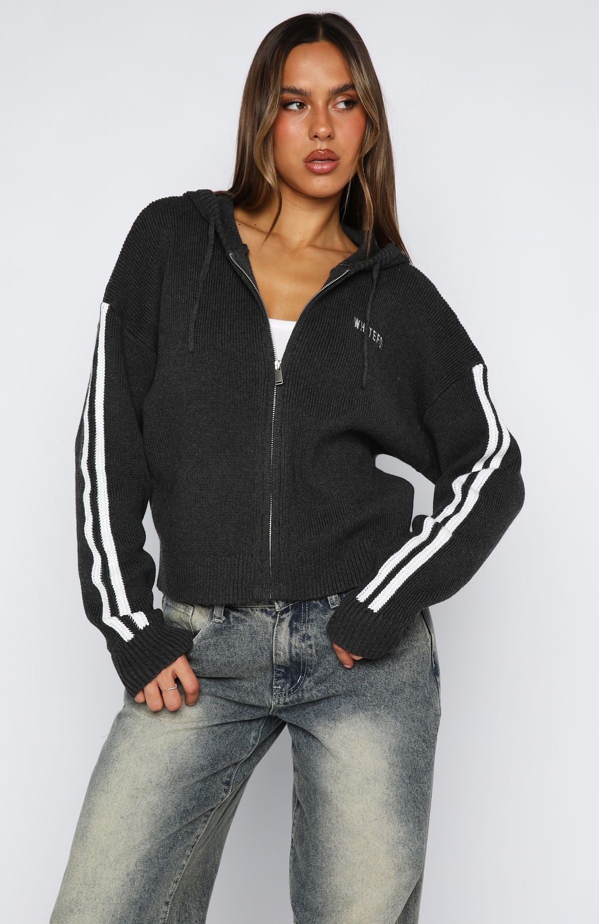 Next One Up Knit Charcoal Hoodie