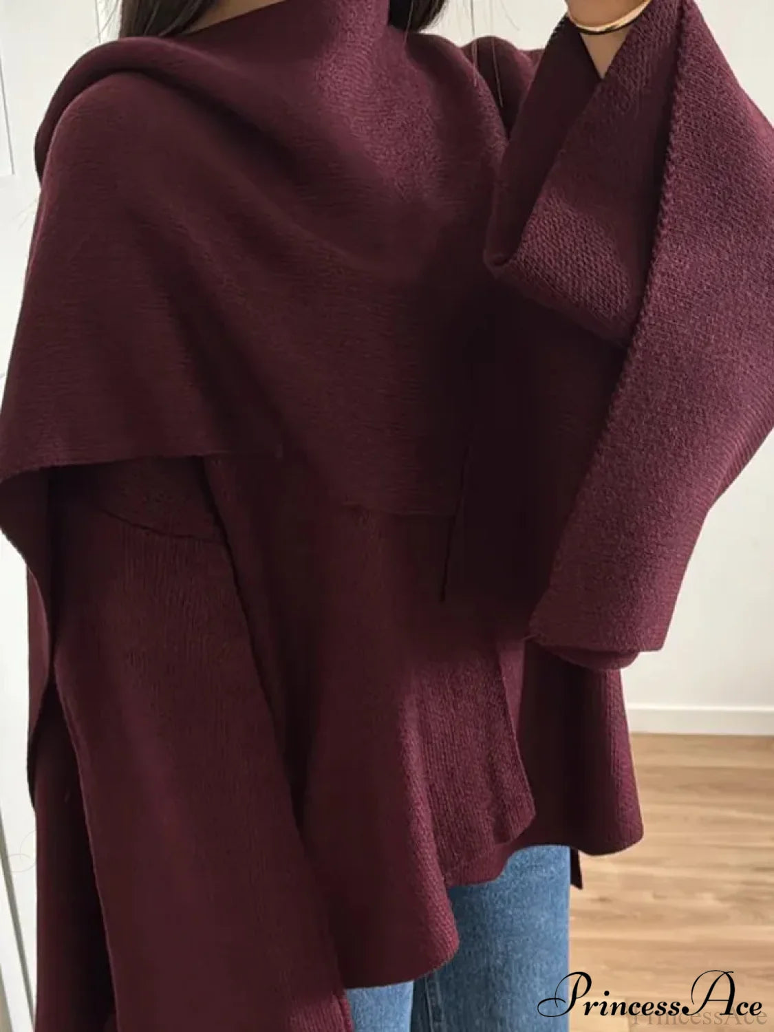 Burgundy Knit Scarf Coat