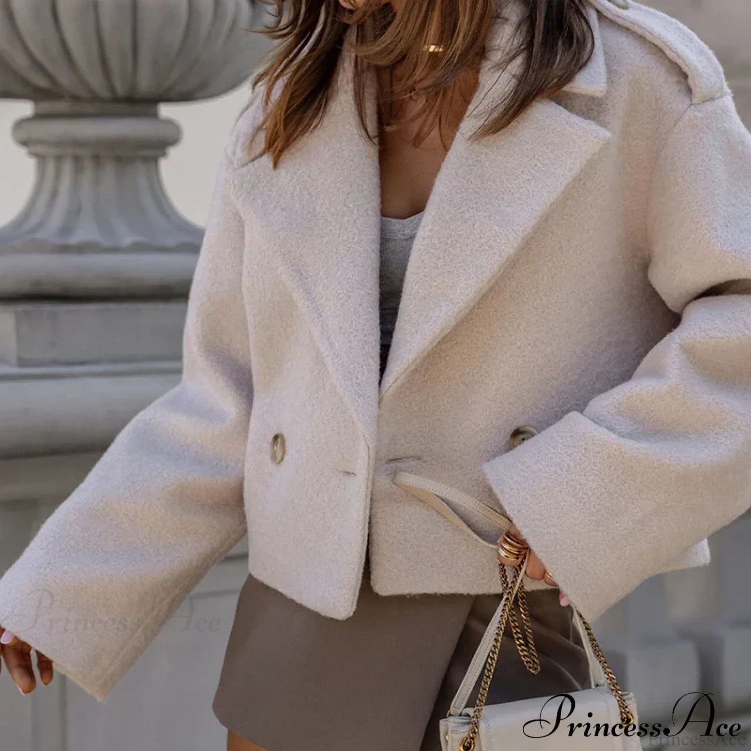Button Patch Simple Style Coat
