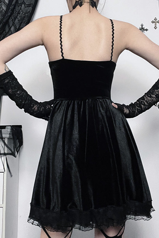 Velvet Tie Waist Gothic Dress