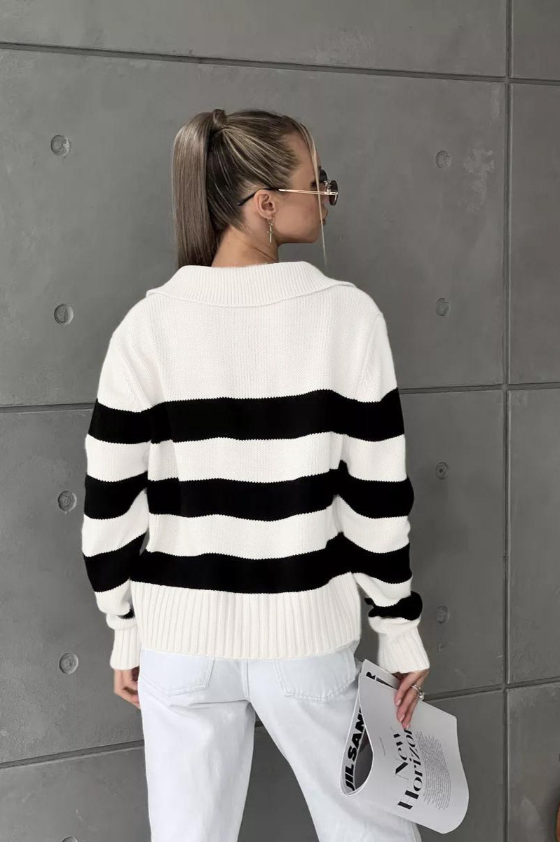 Striped Colorblock Polo Sweater