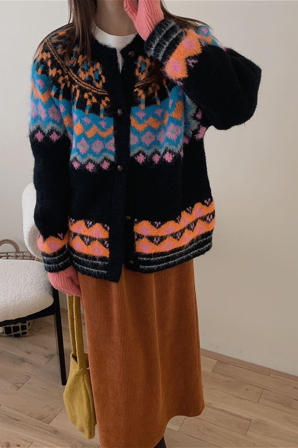 Vintage Fair Isle Jacquard Knit Cardigan