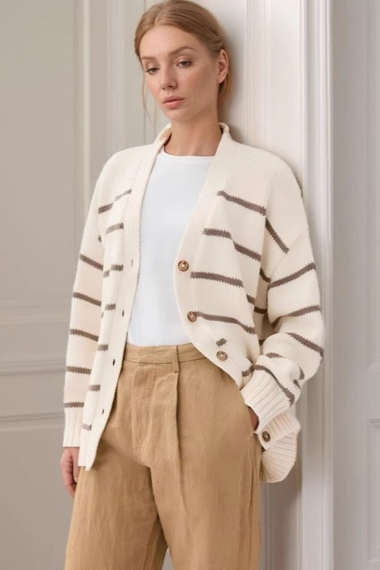 Striped V Neck Cotton Sweater