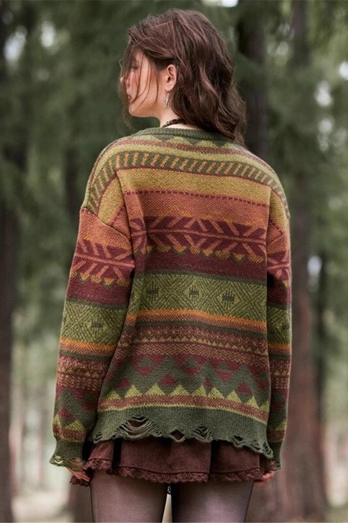 Distressed Geometric Pattern Sweater
