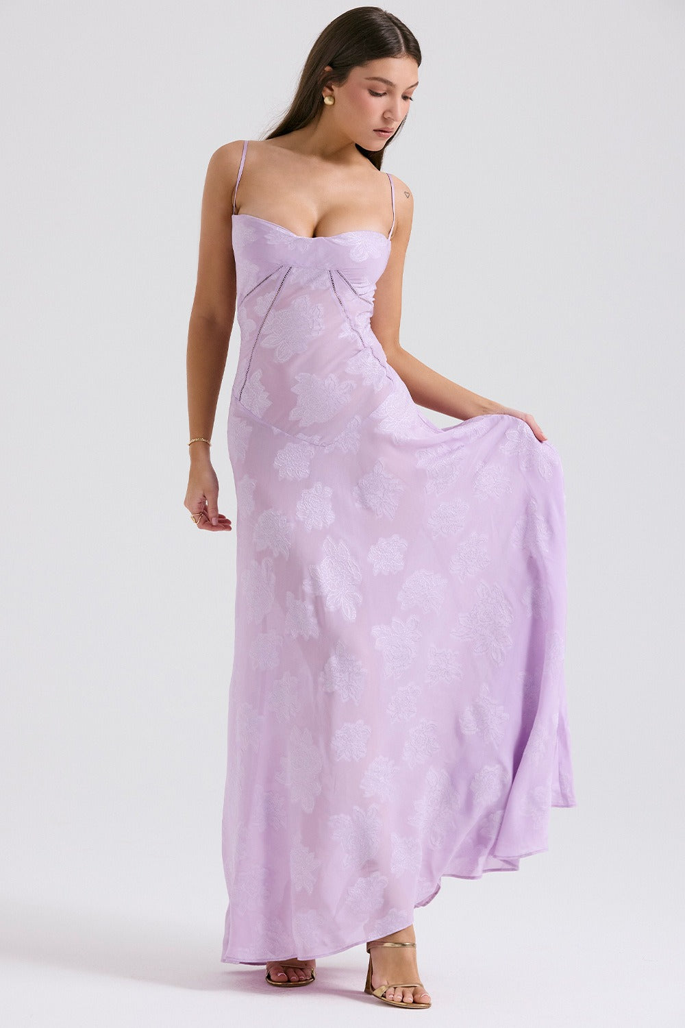 Lace Ribbon Romantic Style Maxi Dress