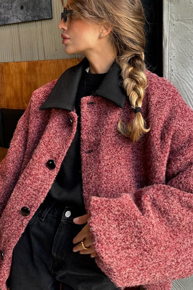 Retro Color Block Lapel Jacket Coat