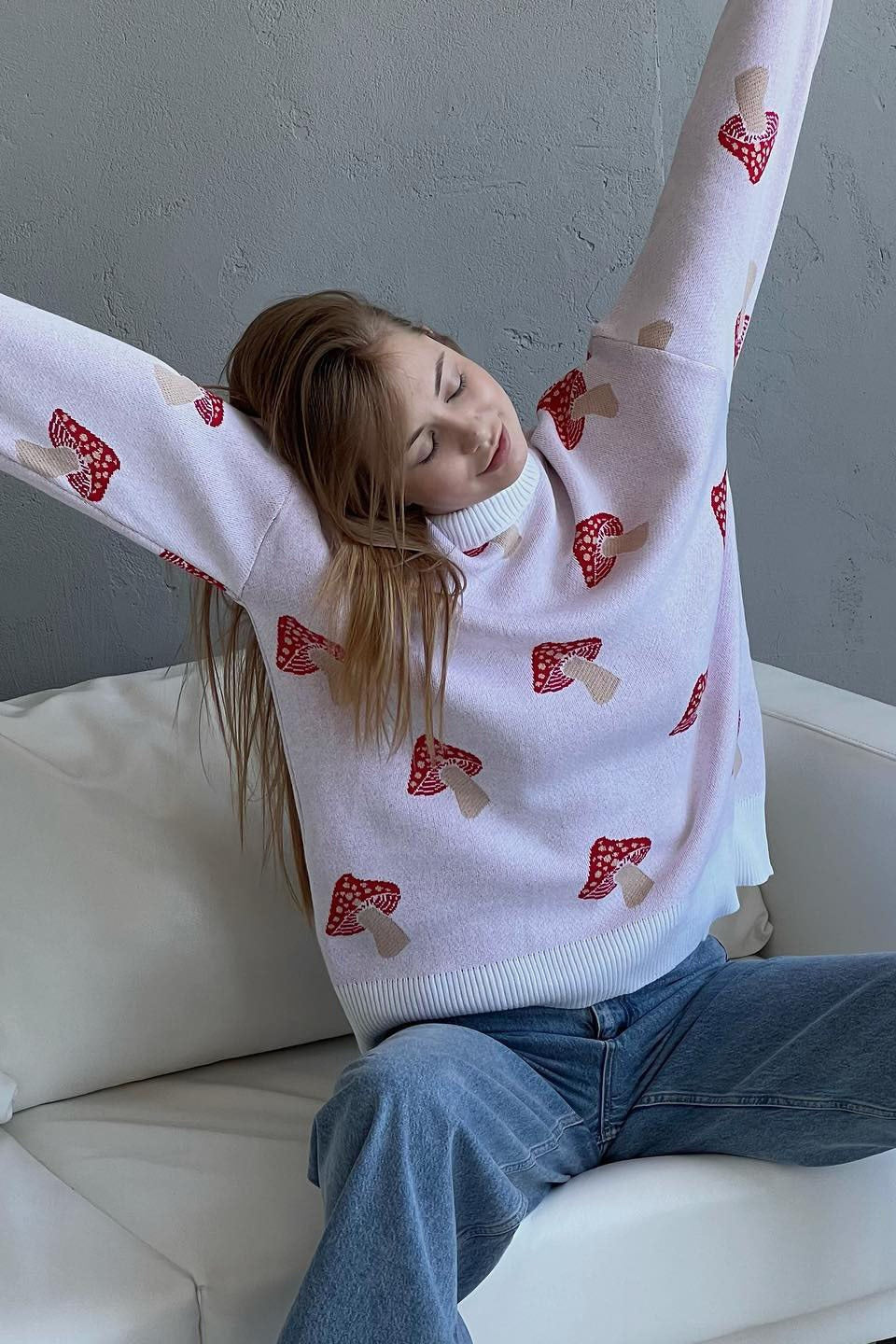 Mushroom Design Knitted Cozy Sweater