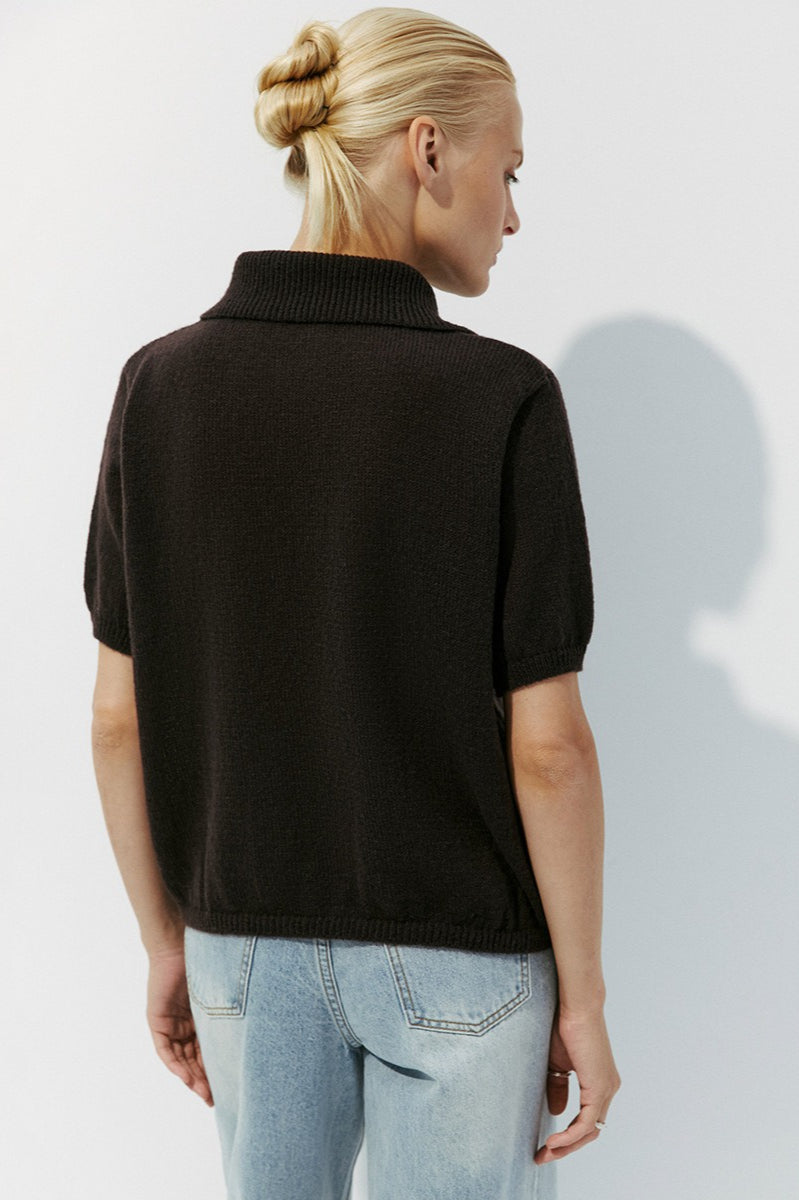 Hollow Polo Neck Knit Sweater