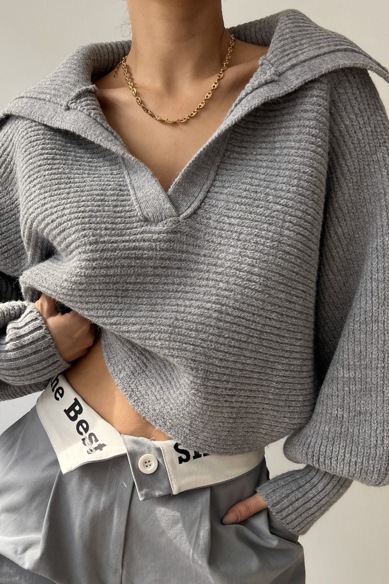 Long Sleeve Collared Knit Sweater