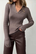 Graceful Polo Neck Knit Sweater