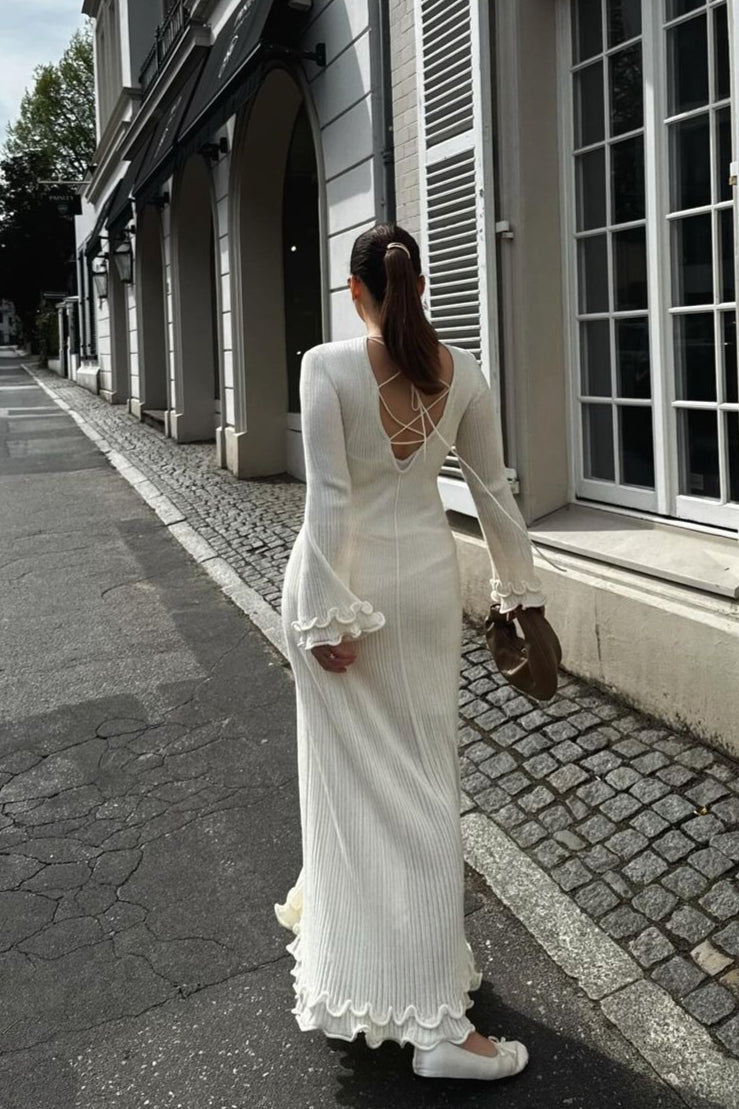 Ruffled Long Sleeve Fitted Maxi Dress