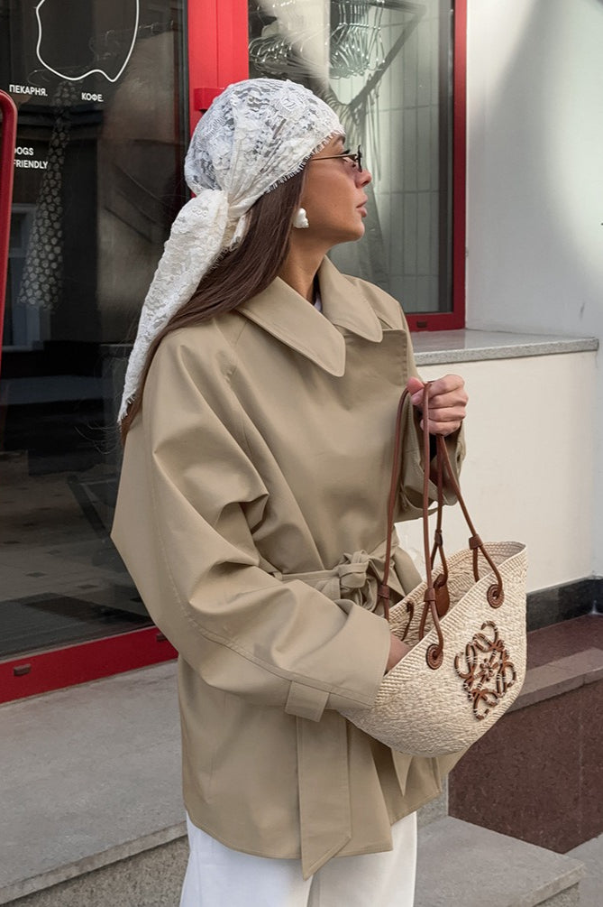Retro Khaki Belted Trench Midi Coat