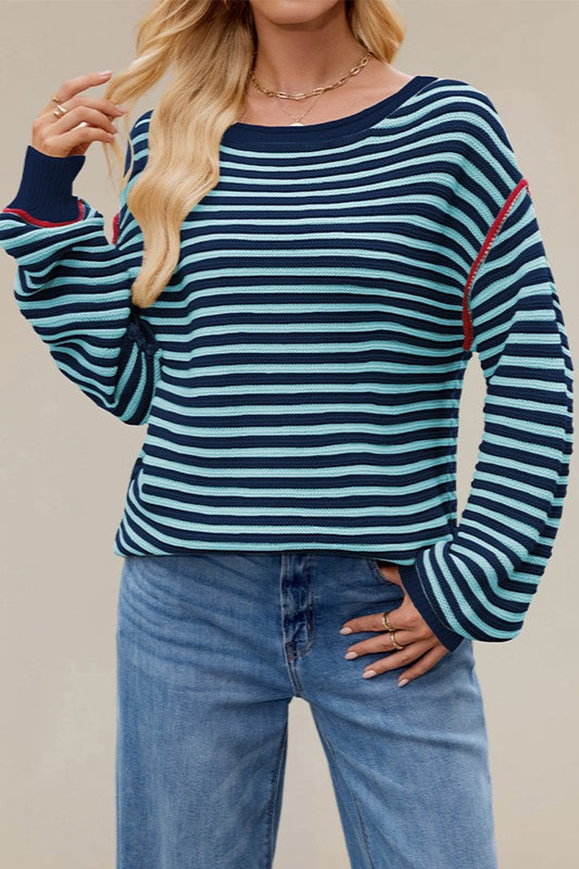 Striped Crew Neck Knitted Sweater