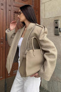 Notch Lapel Epaulet Wool Blend Loose Coat