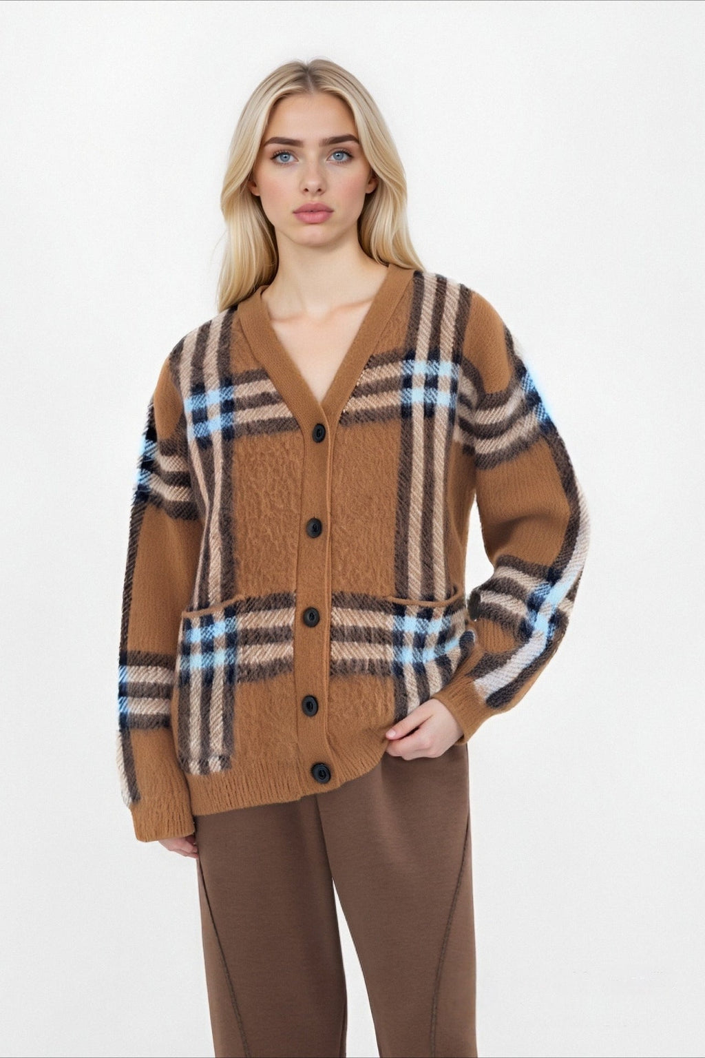 Plaid Vintage Relaxed Plus V-Neck Cardigan
