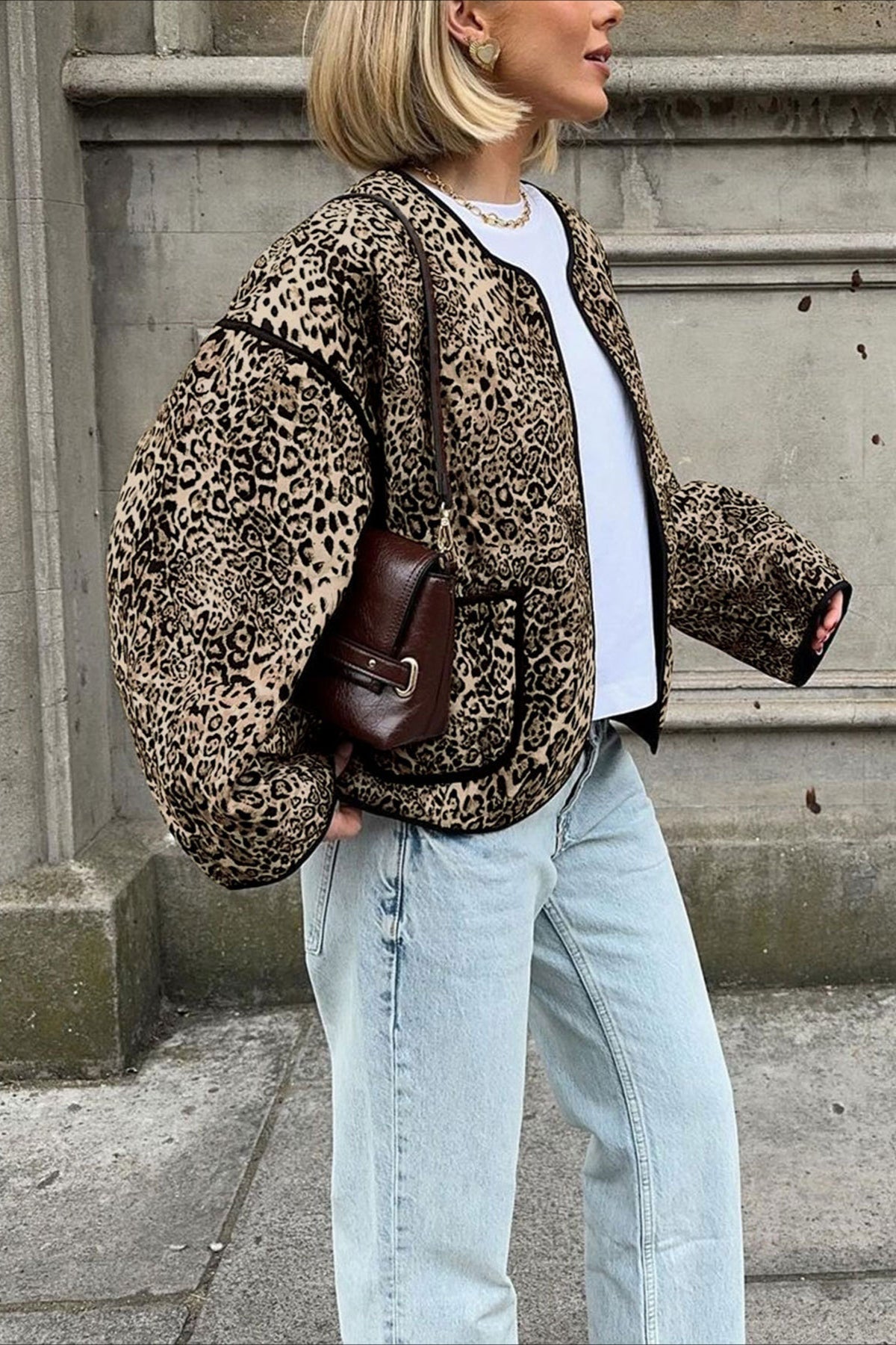 Vintage Animal Print Short Cardigan