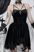 Velvet Tie Waist Gothic Dress