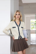 Colorblock Lace V-Neck Knit Cardigan