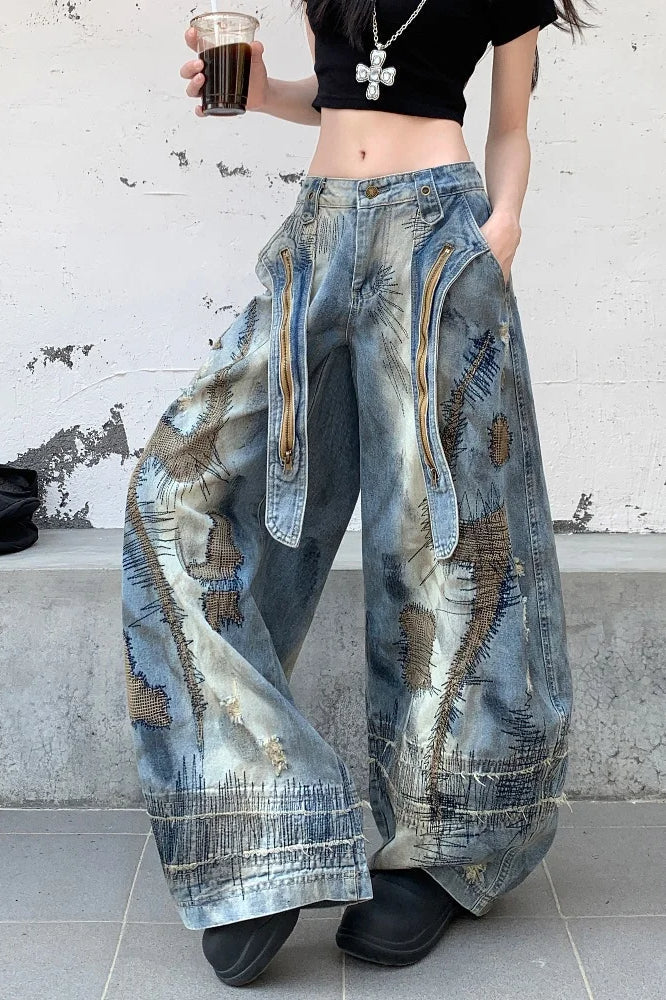 Punk Streetwear Wide Leg Denim Jean