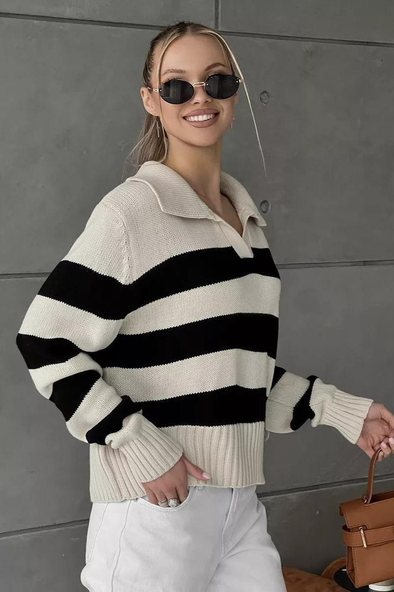 Striped Colorblock Polo Sweater