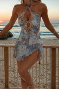 Summer Halter Backless Printed Floral Dress
