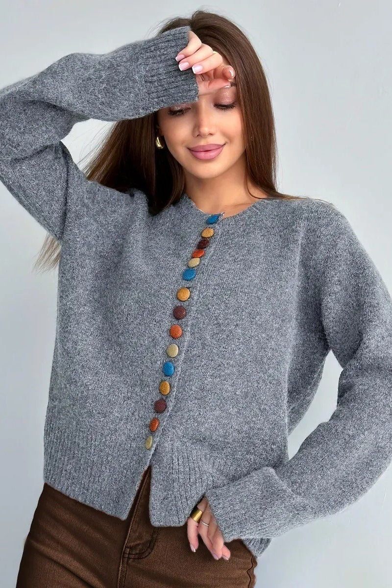 Color Button Knit Cardigan Sweater