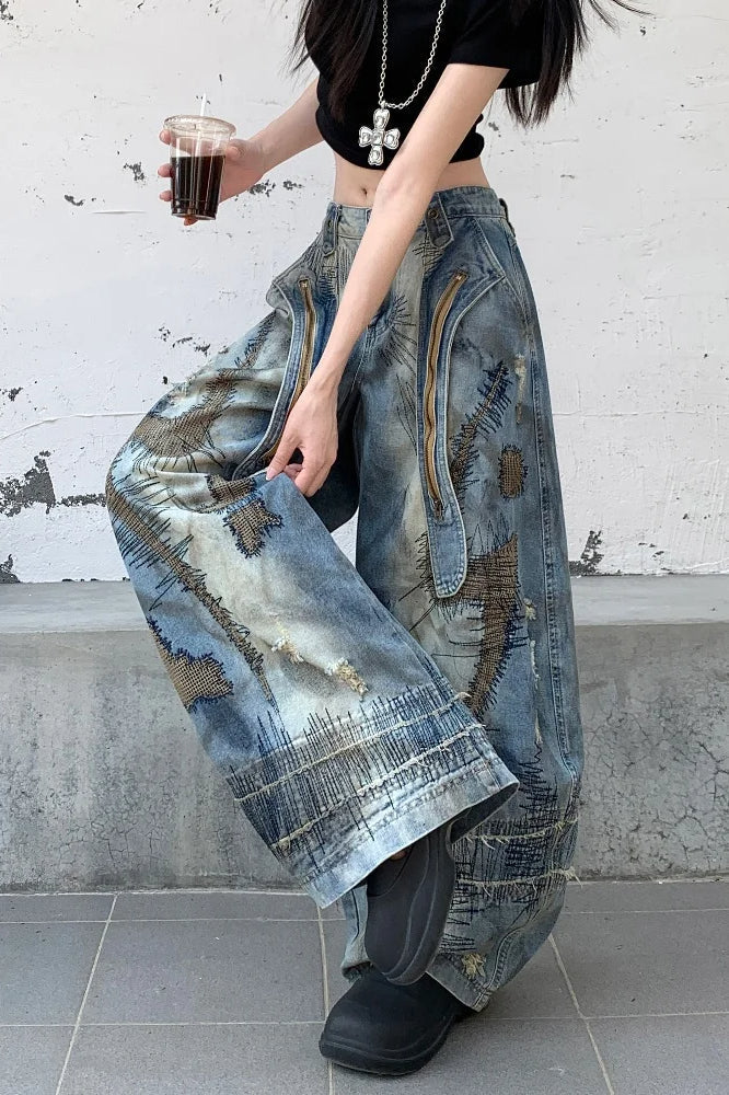 Punk Streetwear Wide Leg Denim Jean