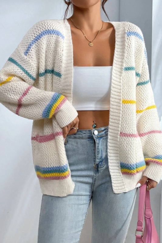 Rainbow Striped Relaxed Knit Cardigan