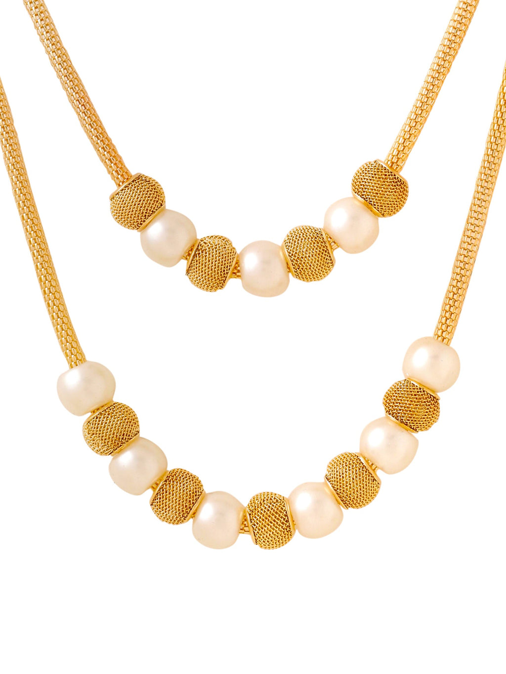 Gold Pearl Beads Layered Necklace