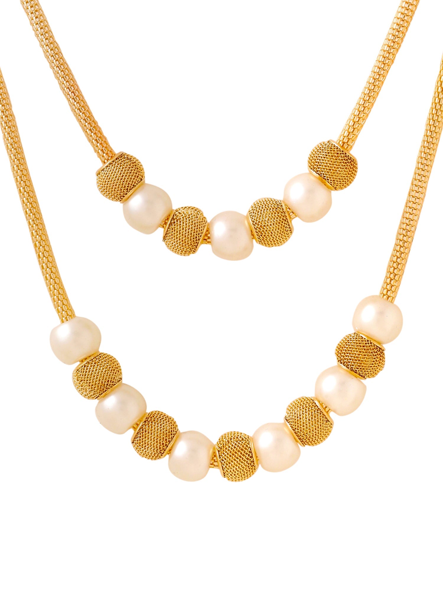 Gold Pearl Beads Layered Necklace