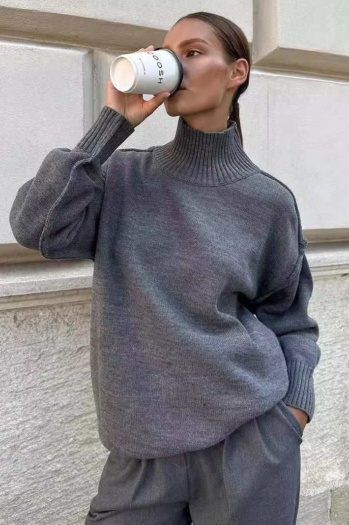 Colorblock High Neck Knit Sweater