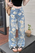 Washed Floral Print Baggy Jean