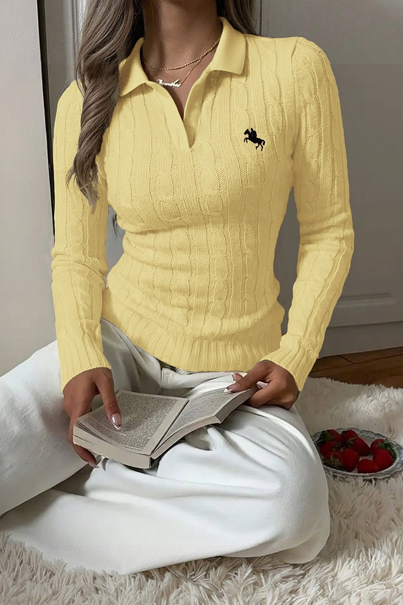 Collared Long Sleeve Knitted Sweater