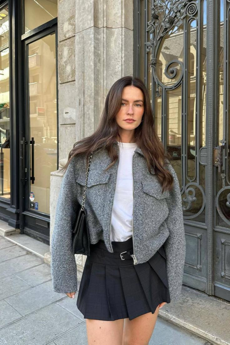 Street Style Tweed Cropped Coat