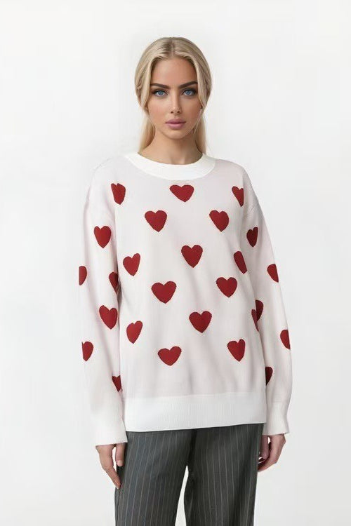 Round Neck Heart Sweater